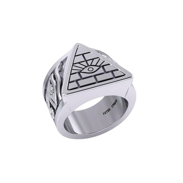 Eye of Providence Silver Ring With Eye of Horus Side TRI2412 - Jewelry